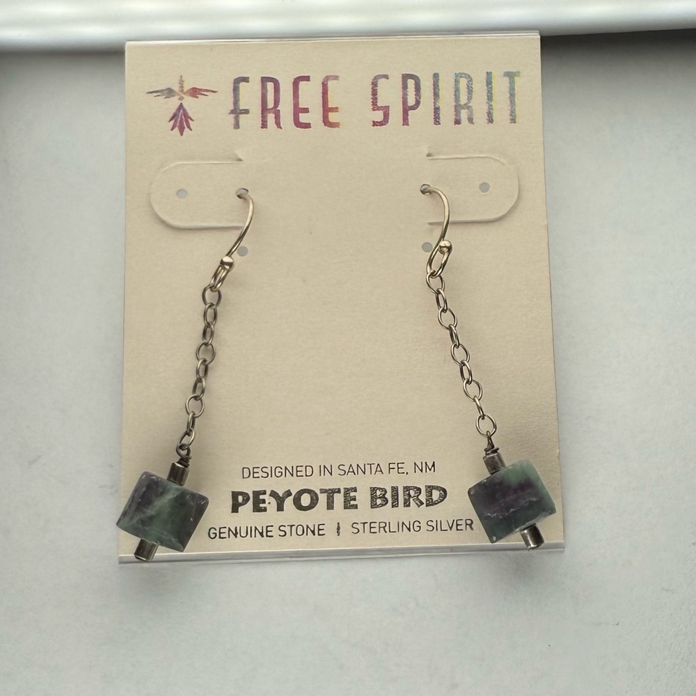 Peyote‎ Bird Genuine Stone Sterling Silver Earrings Rainbow Flourite